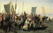 Michael Ancher en laegpraedikant holder gudstjeneste pa skagen sonderstrand Spain oil painting artist